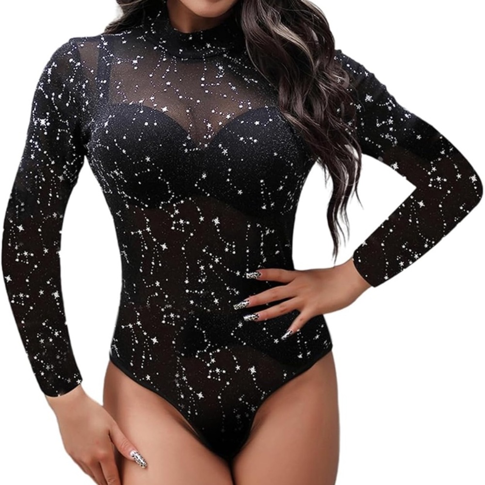 Elegant Black Starry Bodysuit